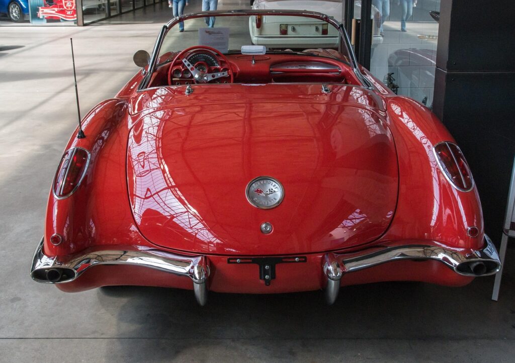 Red convertable C1 Chevrolet Corvette.