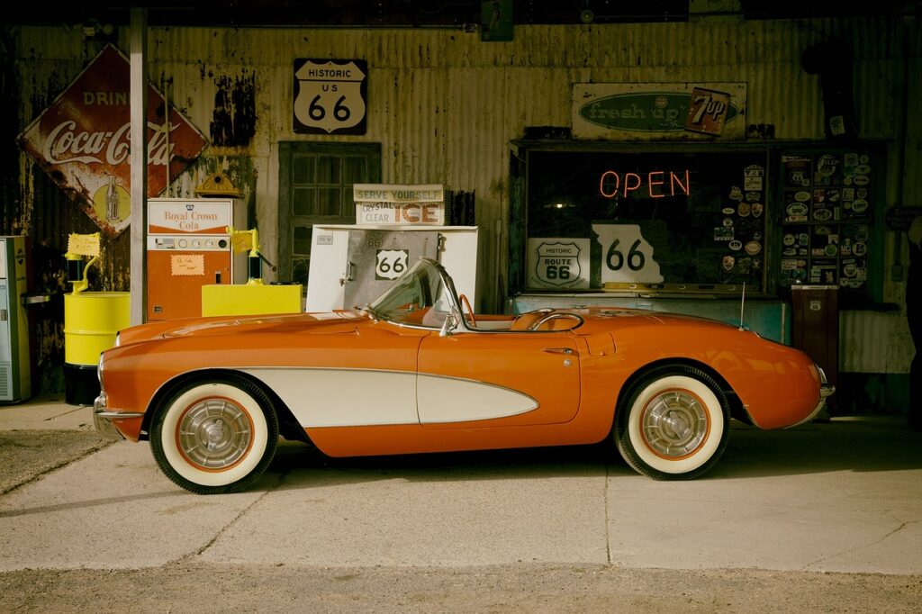 Orange and cream color C1 Corvette.